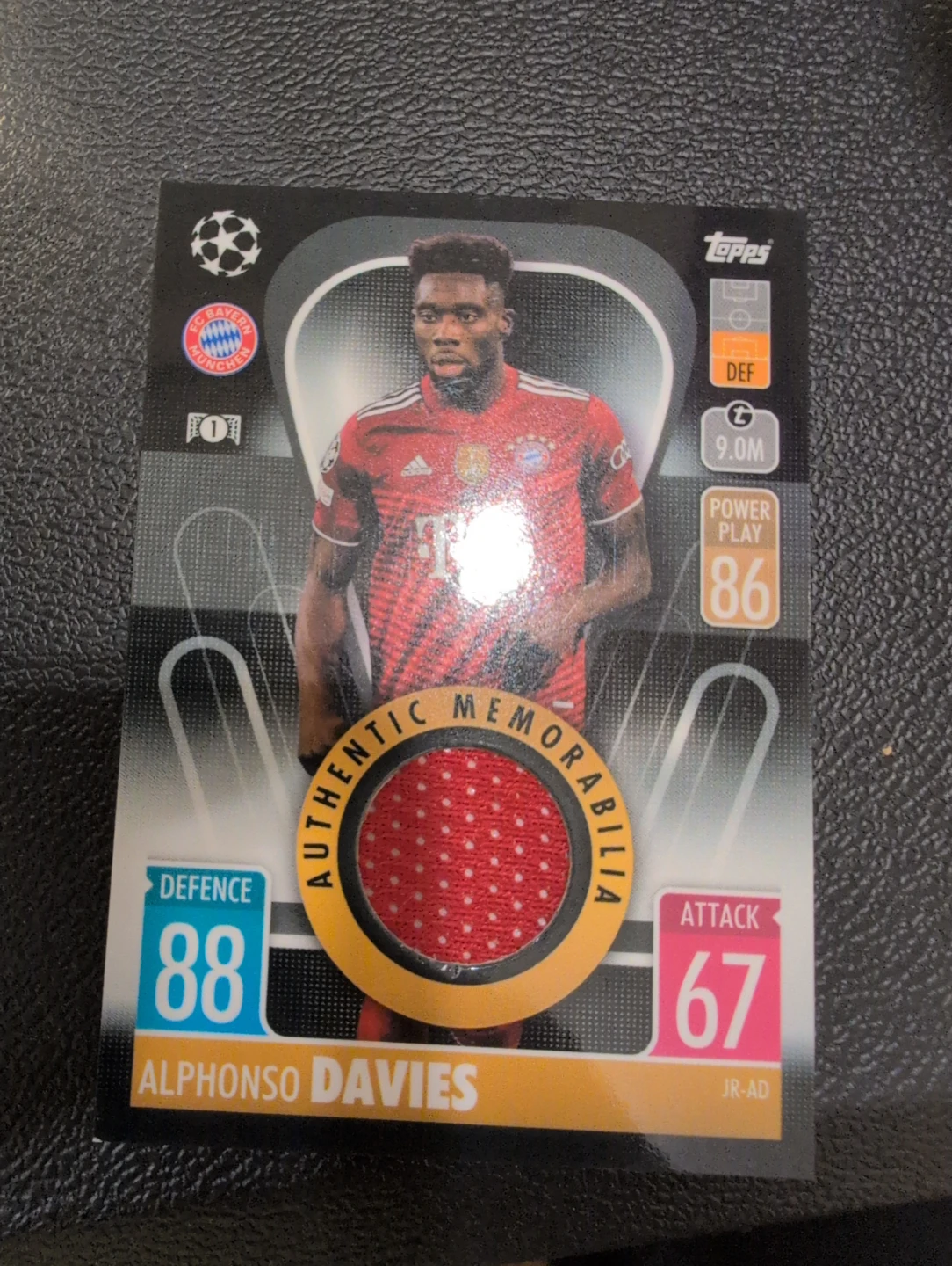 Topps Alphonso Davies Authentic Memorabilia Card