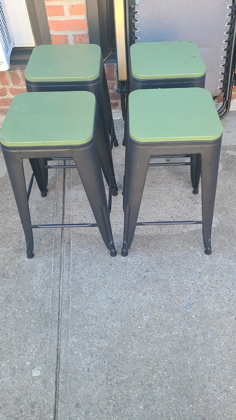 Set of 4 Industrial Bar Stools - Green Tops