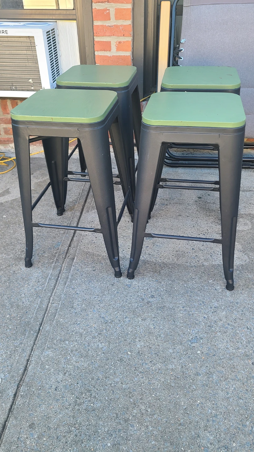 Set of 4 Industrial Bar Stools - Green Tops - photo 2