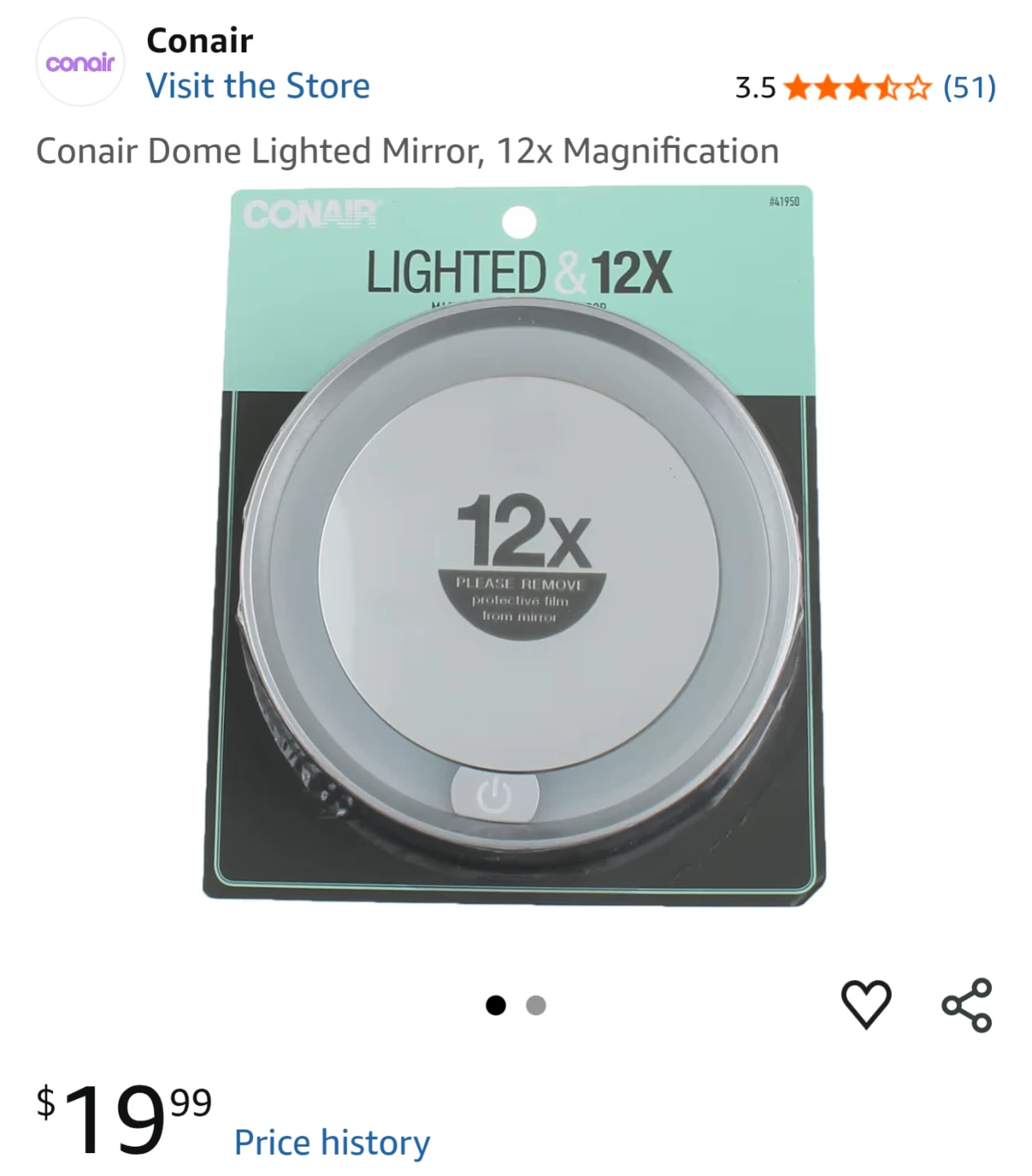 Conair Dome Lighted Mirror - 12x Magnification