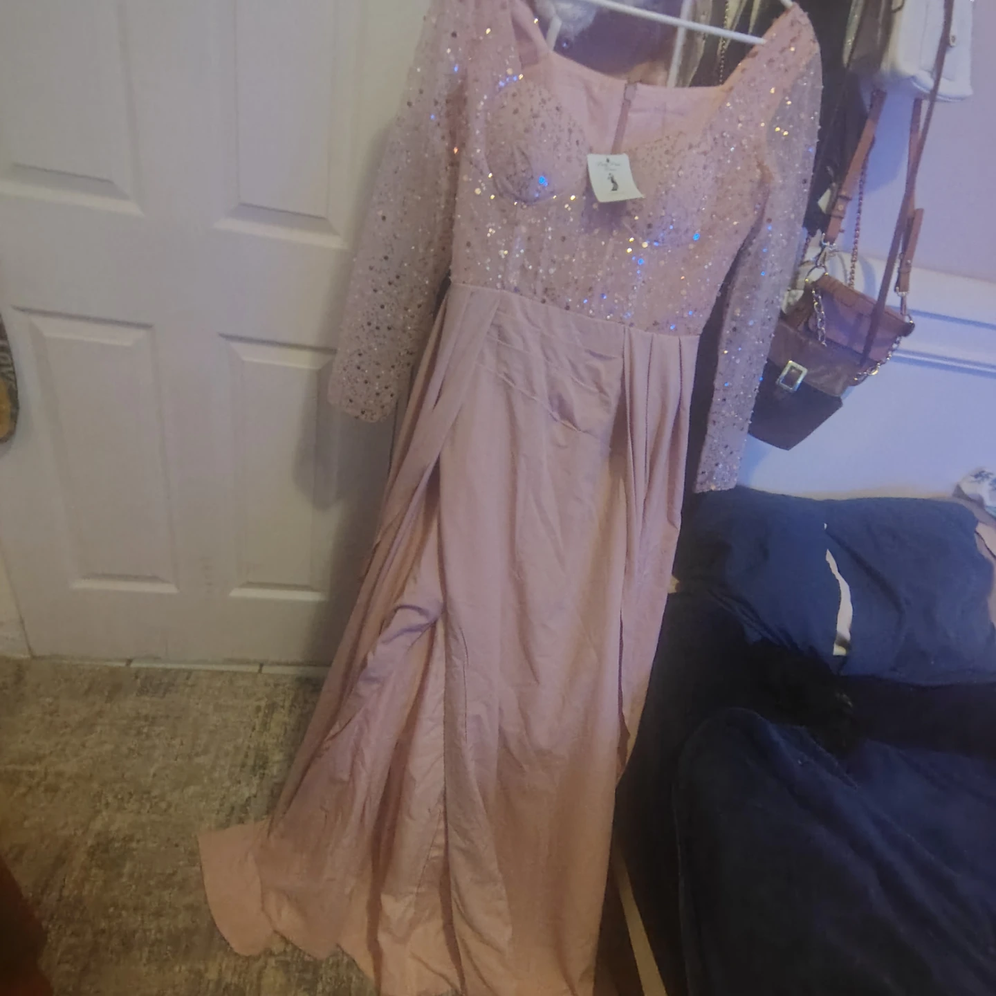Pink Sequin Long Sleeve Formal Gown - photo 5