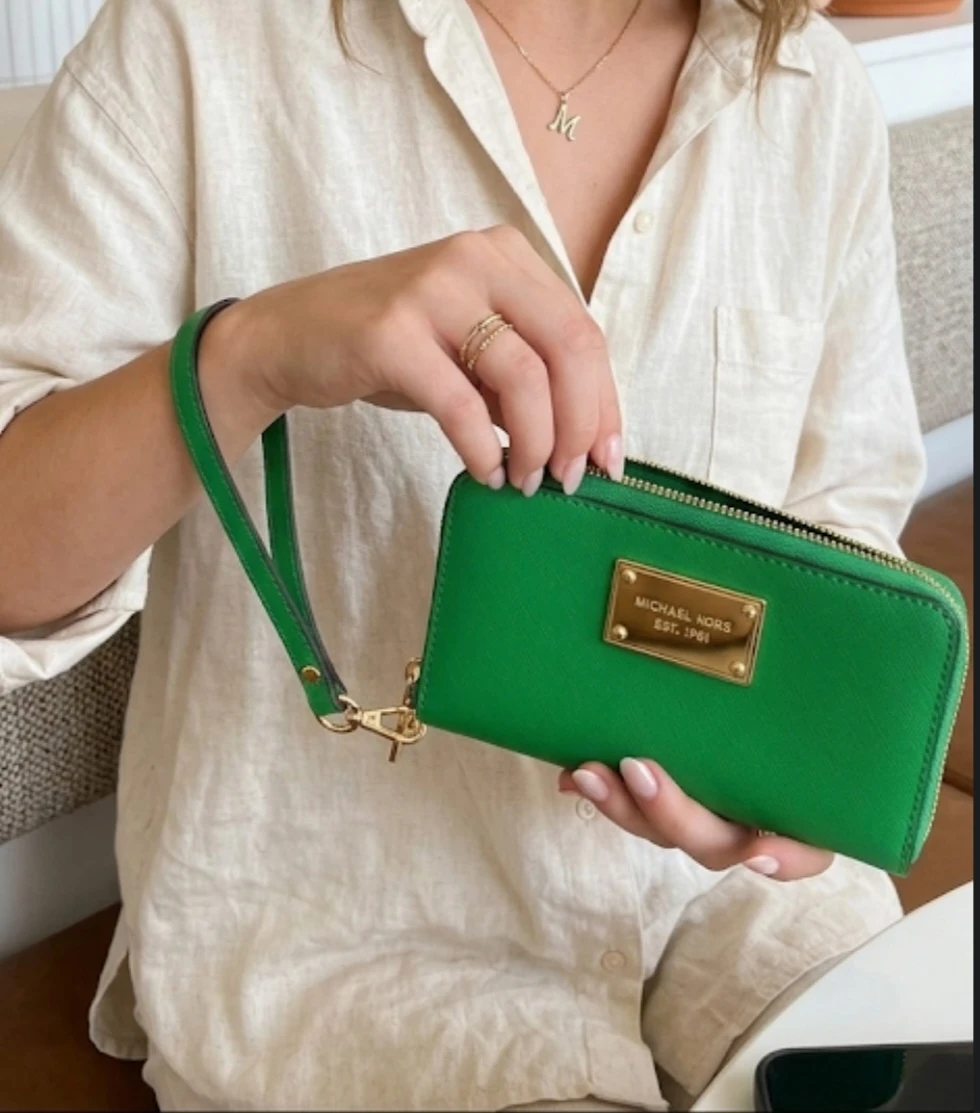Michael Kors Green Wristlet Wallet genuine leather