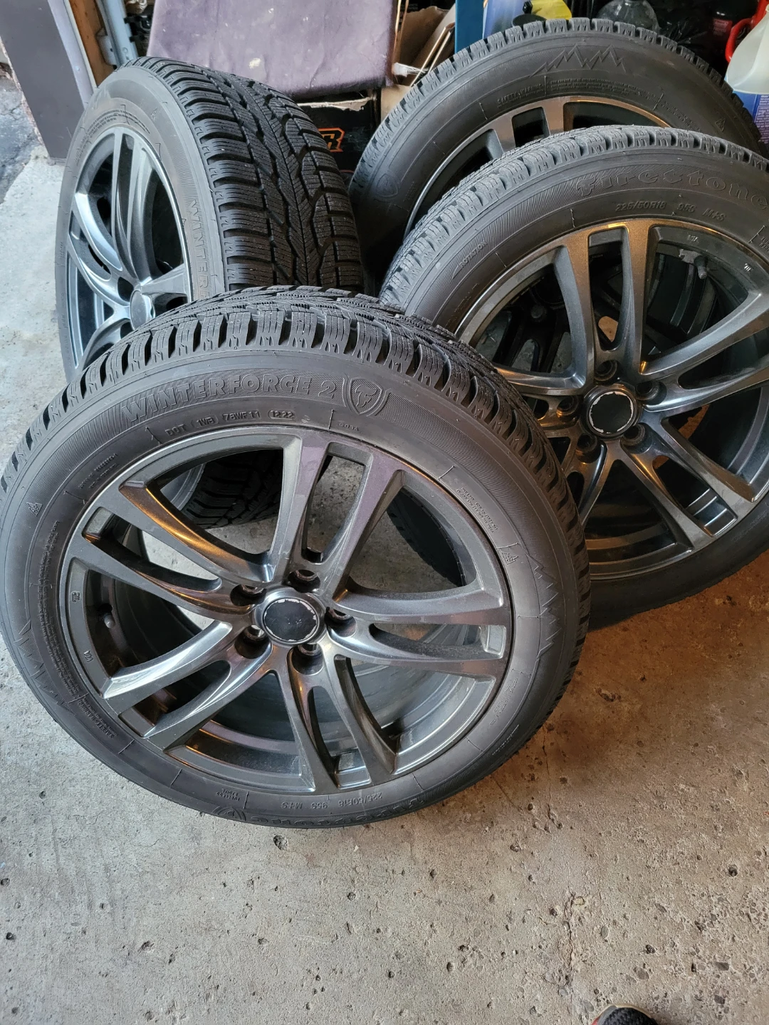 4 Firestone Winterforce II tires on alloy wheels.  225/50/18 - photo 3