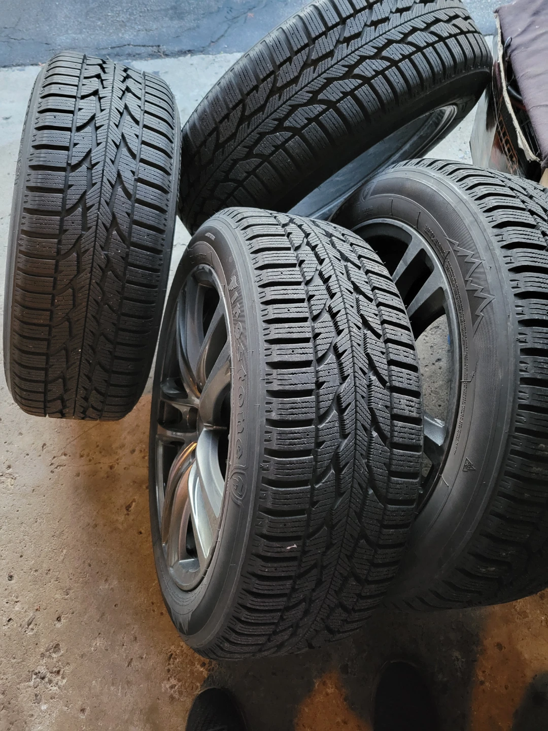 4 Firestone Winterforce II tires on alloy wheels.  225/50/18 - photo 5