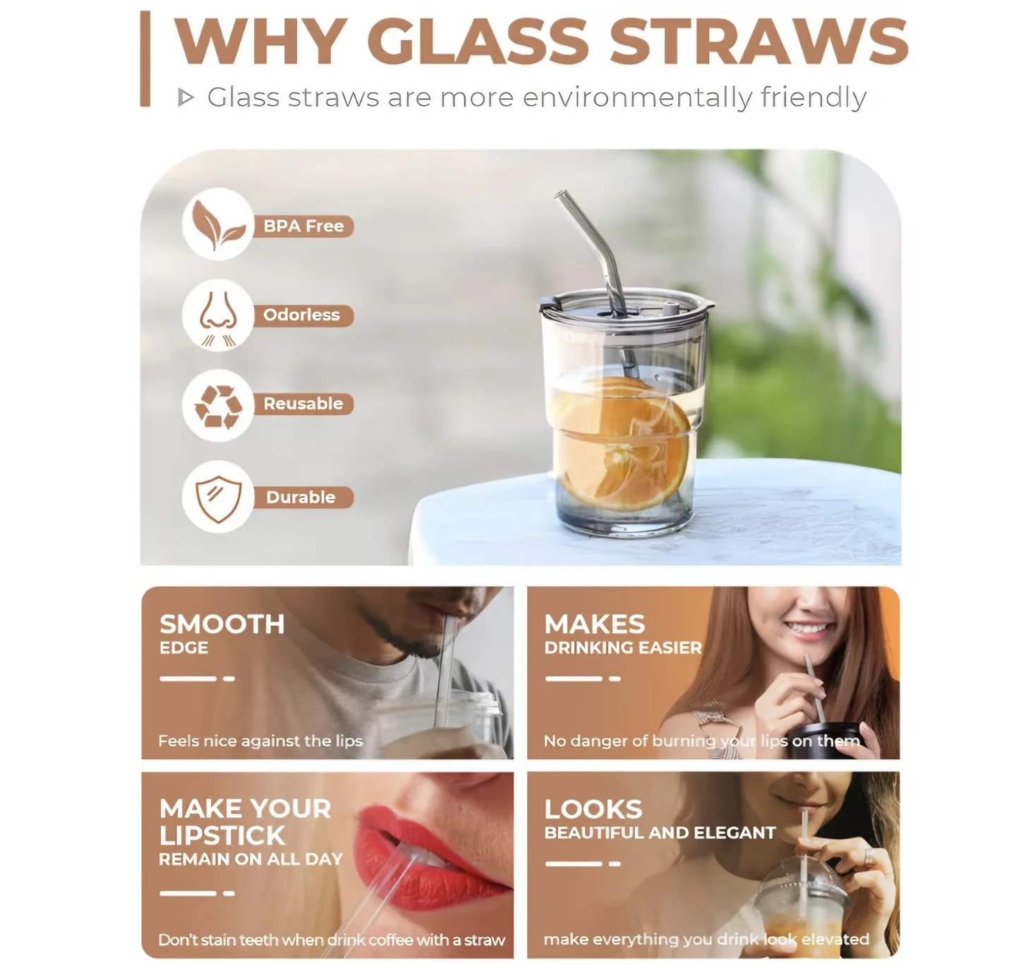 Reusable Glass Straws Set Clear 16 Straws + Brushes - photo 3