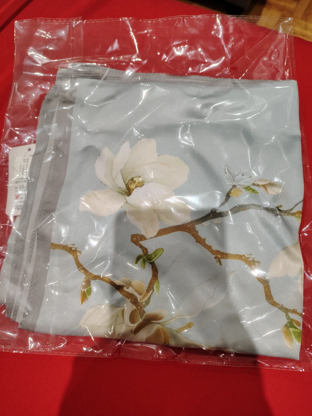 Light Blue Floral Print Silk Scarf