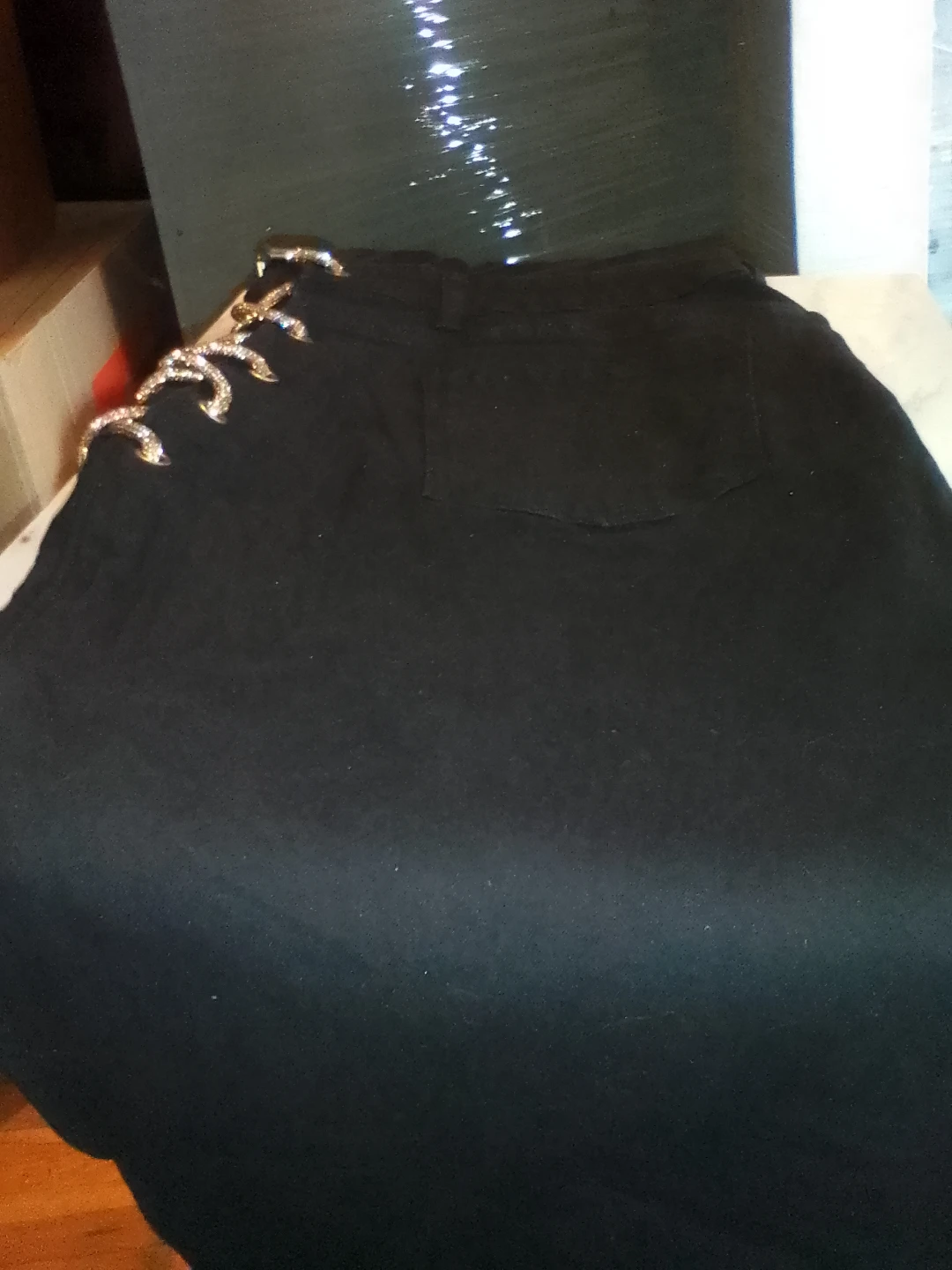 Black Jeans with Rhinestone Lacing Detail