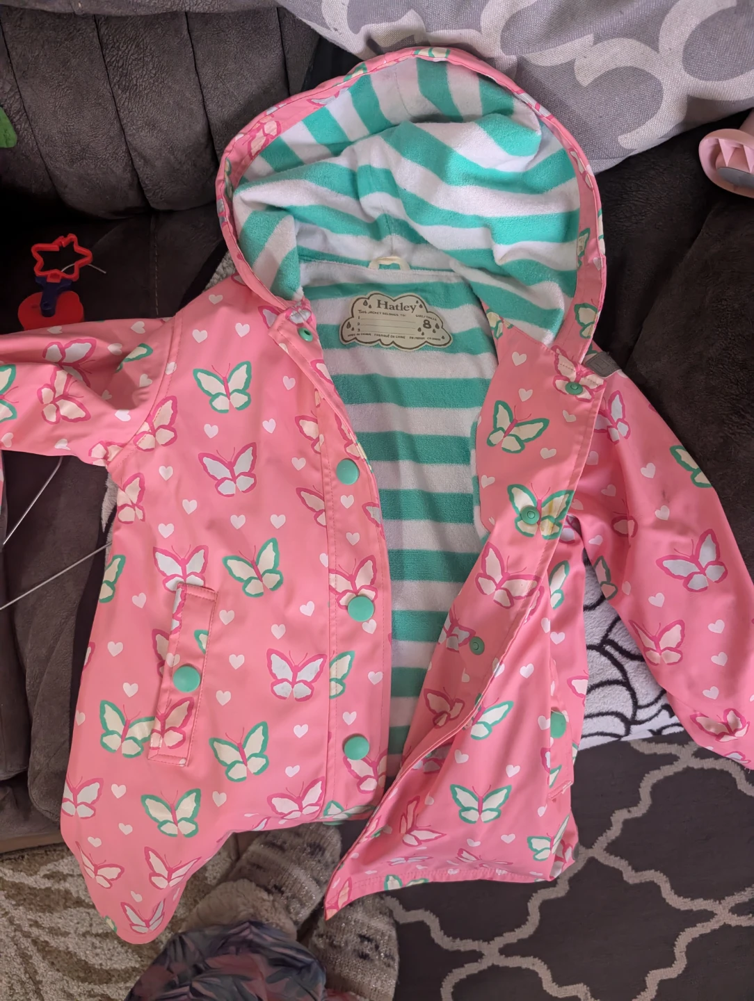 Hatley Pink Butterfly Rain Jacket size 8 - photo 2