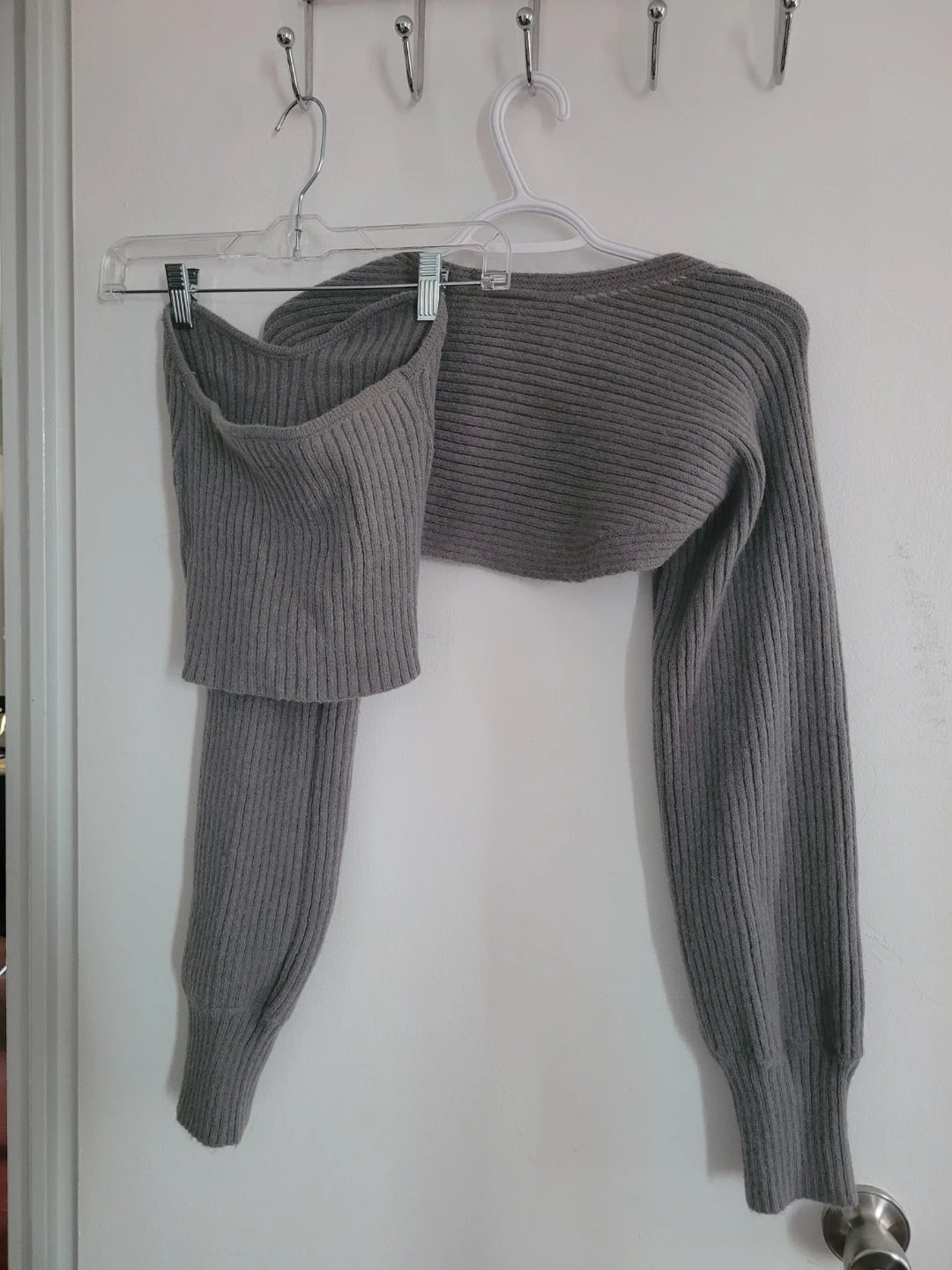 Grey Knit Cropped Sweater and Tube Top Set - photo 2