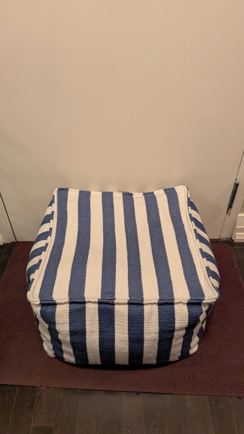 Blue and White Striped Pouf Ottoman