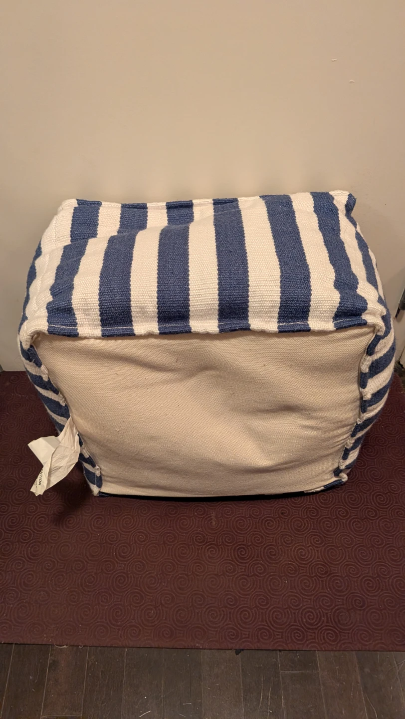 Blue and White Striped Pouf Ottoman - photo 2