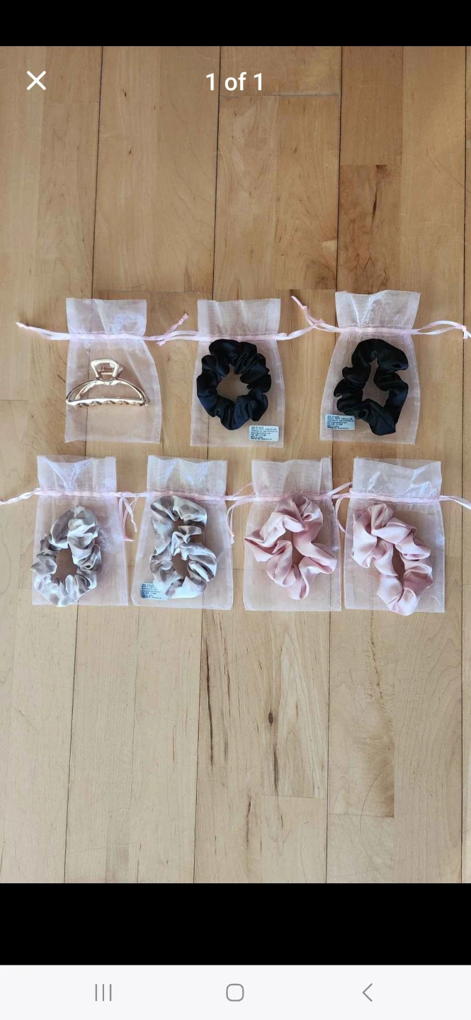 Black, Pink, Beige Khaki Scrunchies/ Hair Ties, Gold Clip (New)