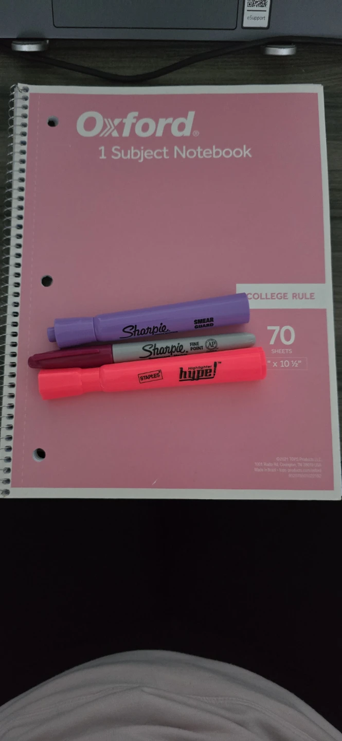 Oxford 1 Subject Notebook with Sharpie & Staples Highlighters