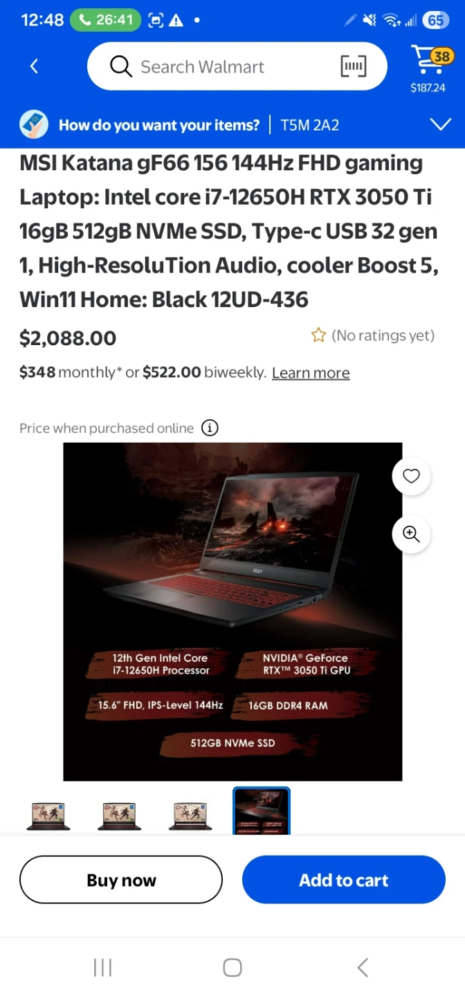 MSI Katana GF66 15.6" Gaming Laptop
