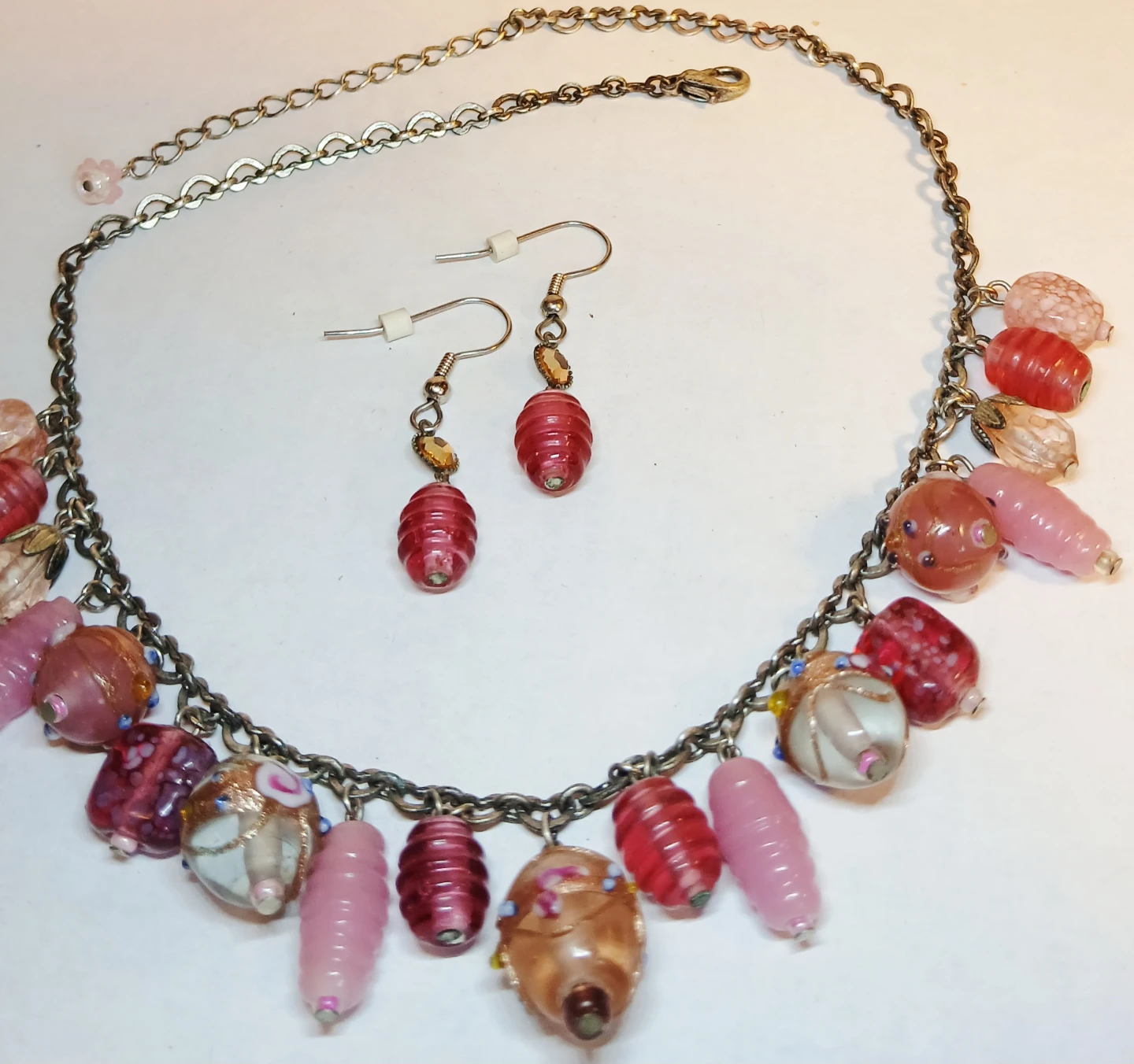 Pink Bohemian Glass Necklace and Earring Set - photo 3