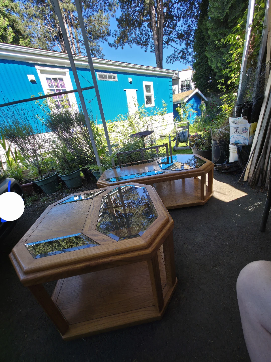 Oak and Glass Coffee and End Table Set