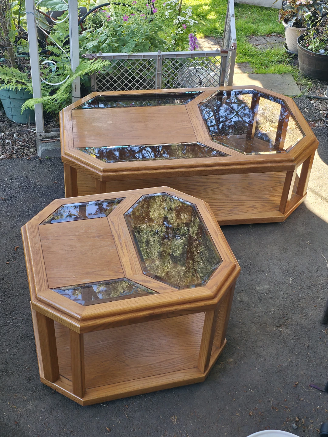 Oak and Glass Coffee and End Table Set - photo 2