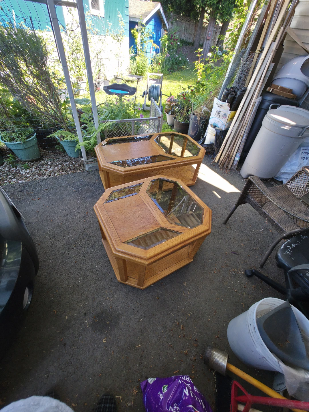 Oak and Glass Coffee and End Table Set - photo 3