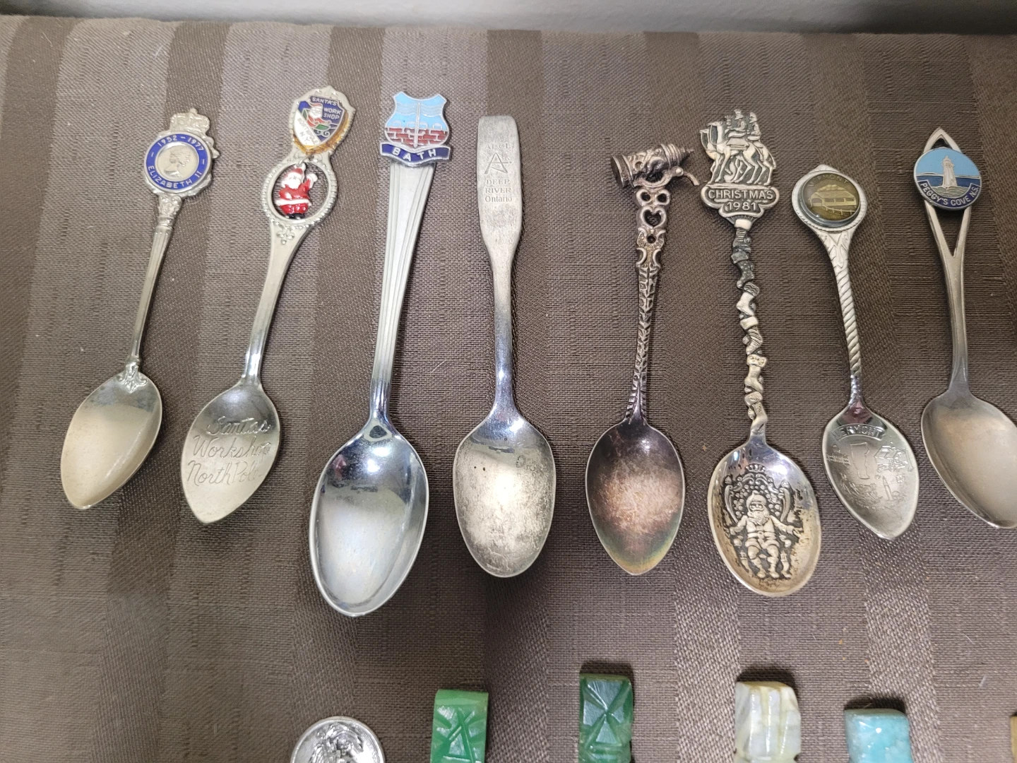 L20 Mexican Carved Green Stone Sterling Silver Spoons Alpaca - photo 4