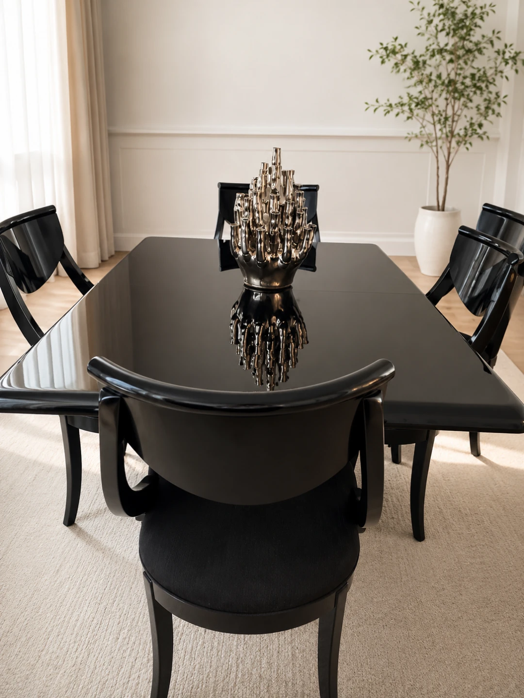 Modern Black High Glossy Extendable Dining Table with 6 Chairs