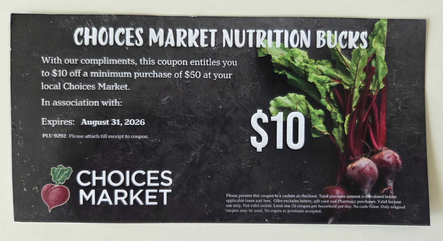 $10 Choices Market Nutrition Bucks Coupon