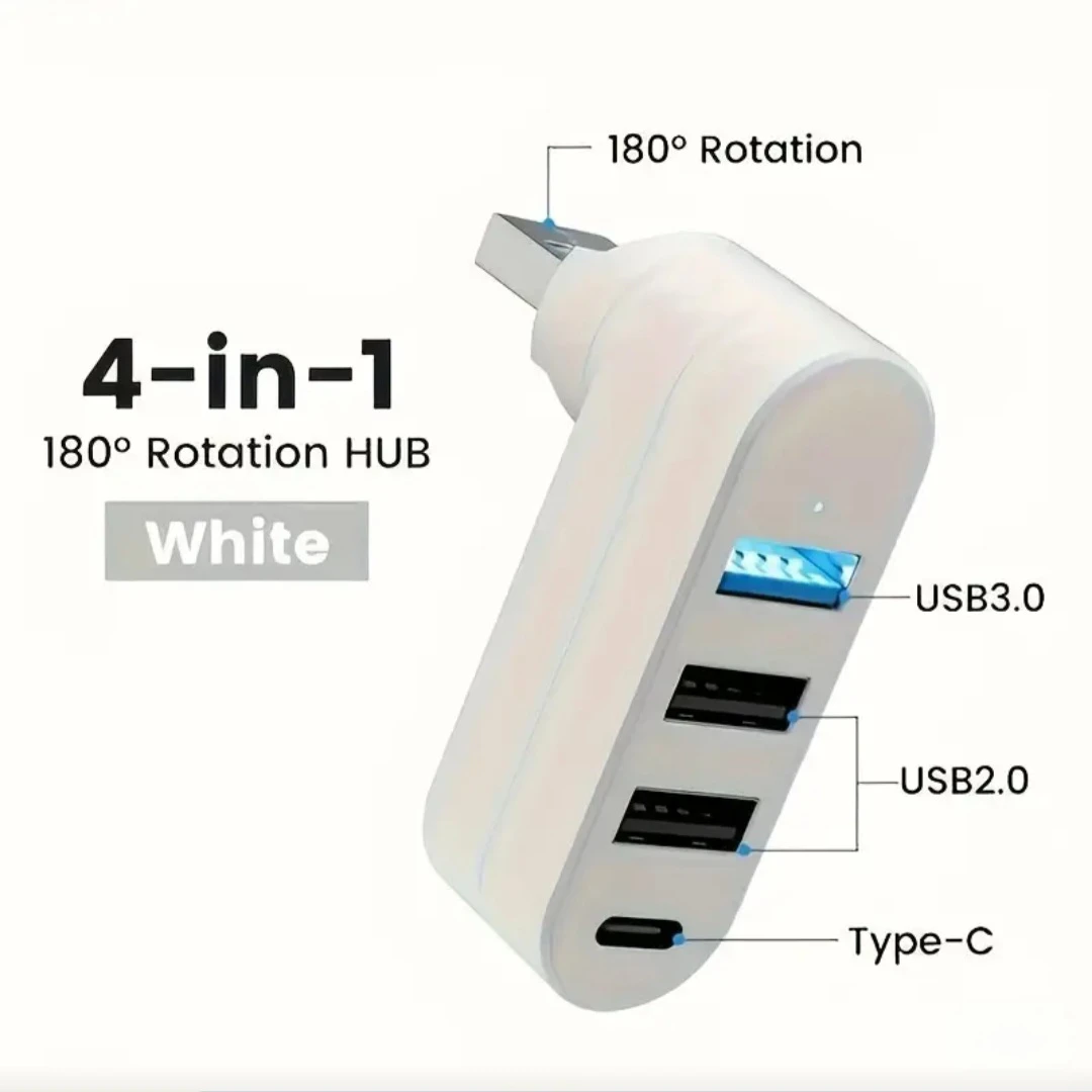 4-in-1 USB Hub with 180° Rotation - White. *Brand New* - photo 2