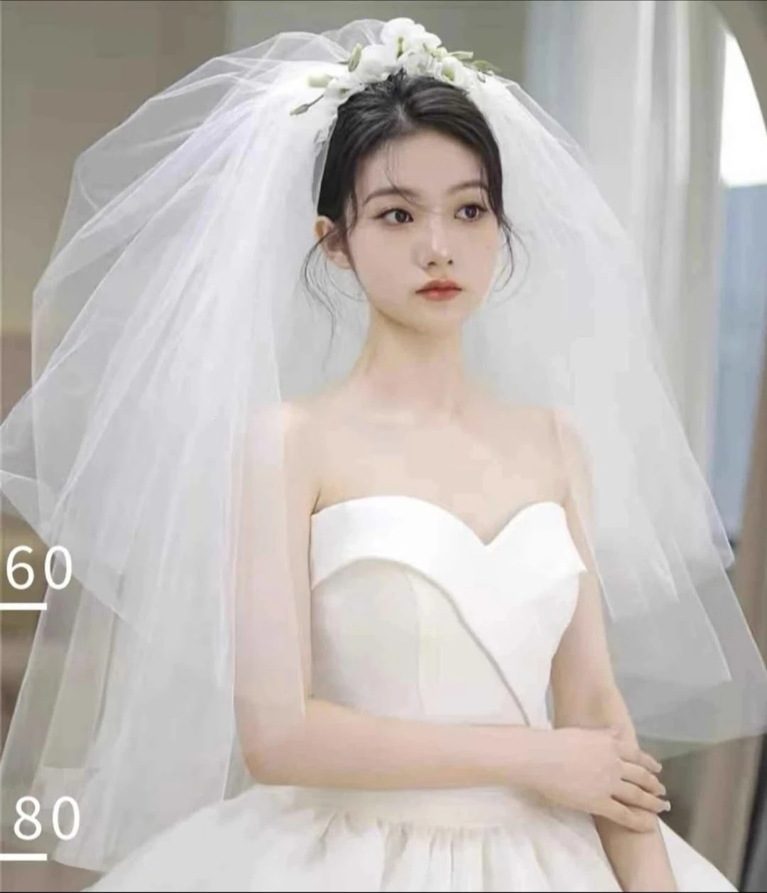 White Wedding Veil with Floral Accent