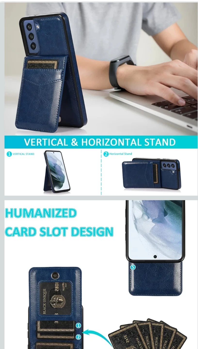 ⚽️Blue Leather Wallet Phone Case for Samsung S21 FE