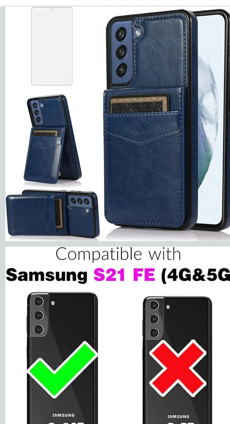 ⚽️Blue Leather Wallet Phone Case for Samsung S21 FE - photo 2