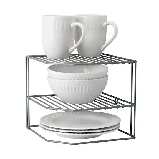 Gray 3-Tier Corner Shelf Rack - NEW