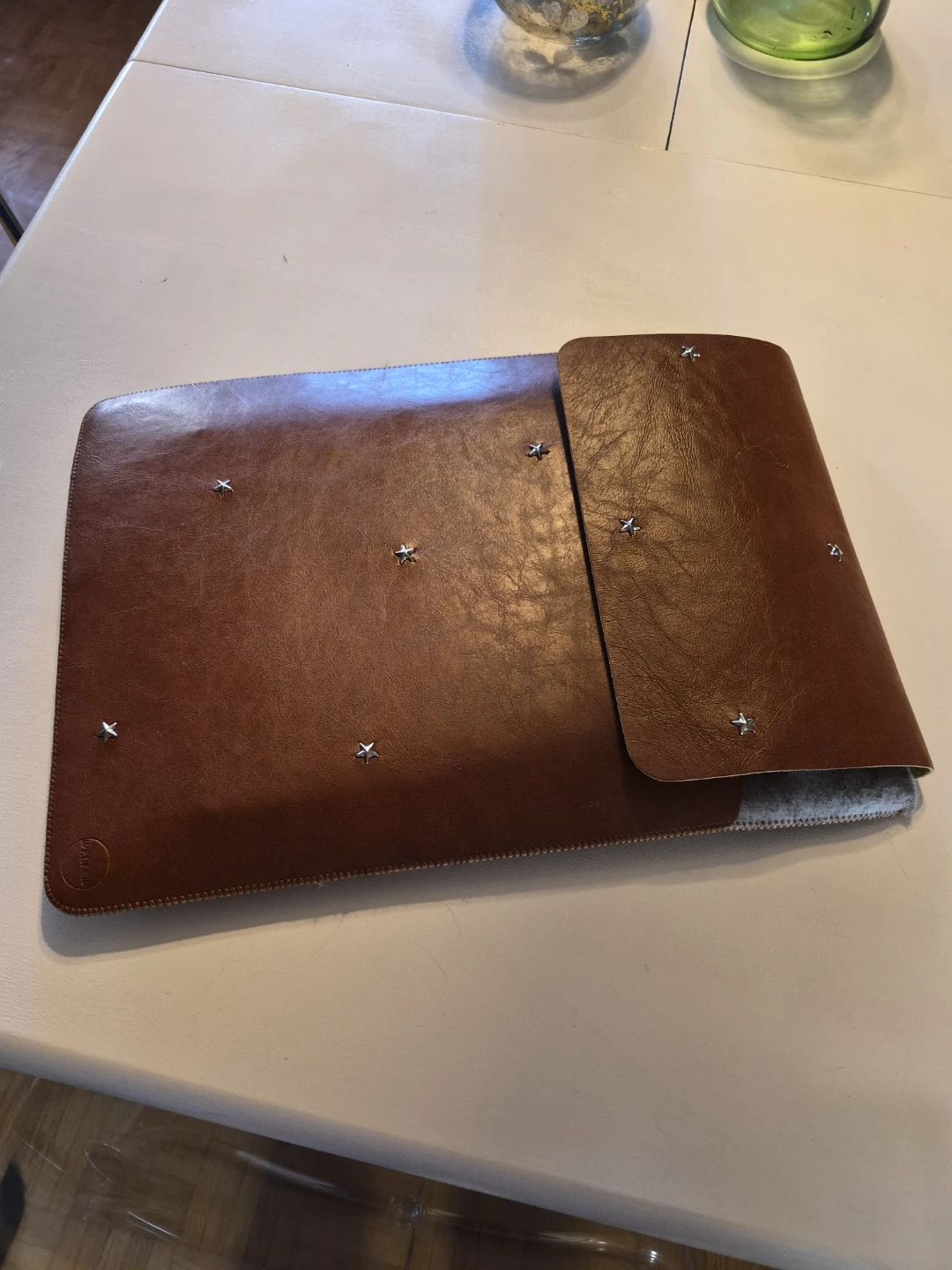 Brown Faux Leather Laptop Sleeve with Stars - photo 2