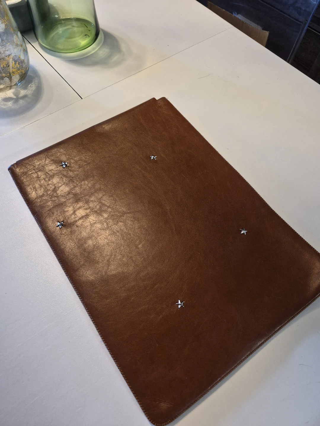 Brown Faux Leather Laptop Sleeve with Stars - photo 4