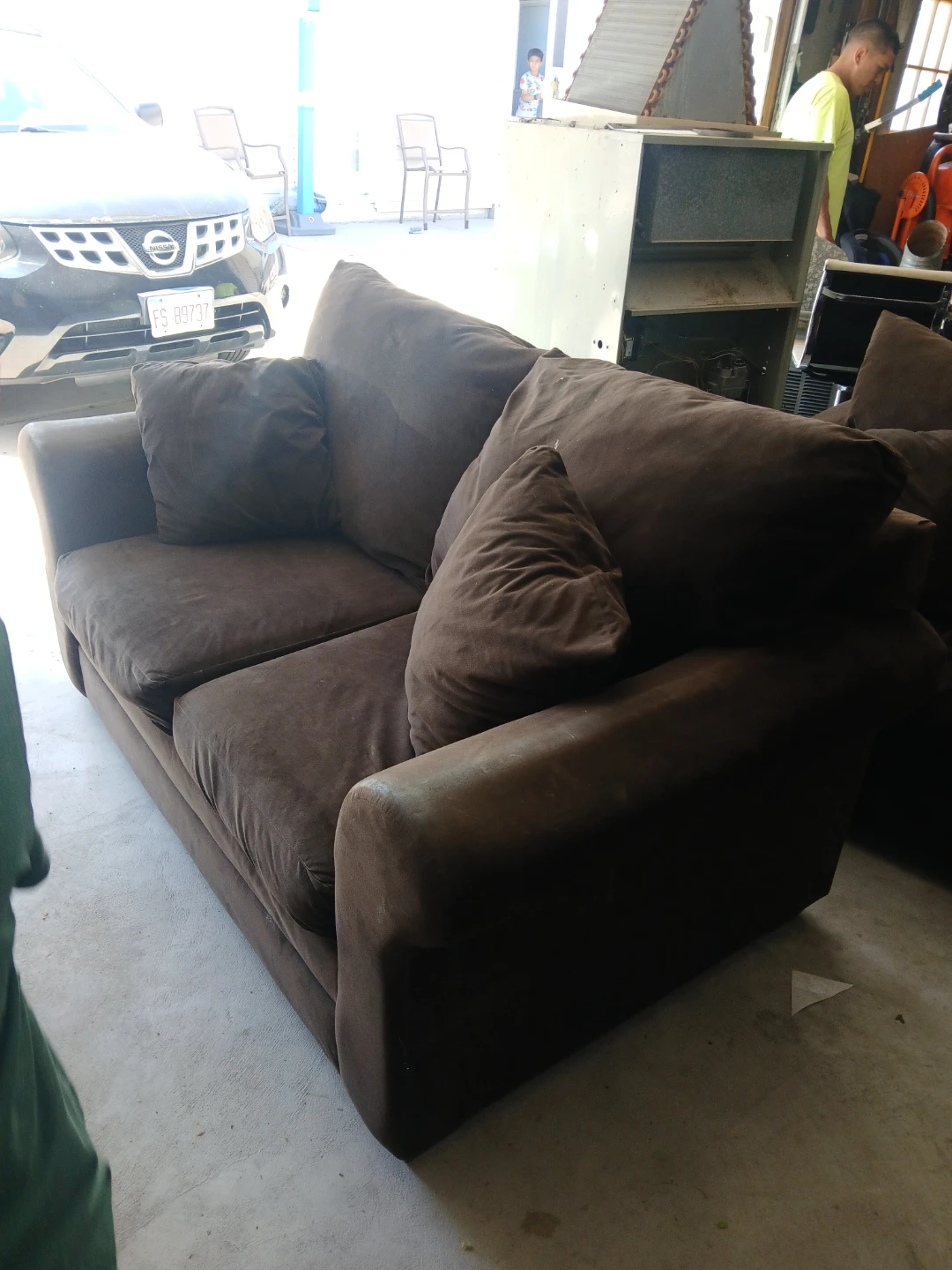 2 Brown Suede Sofa with Pillows