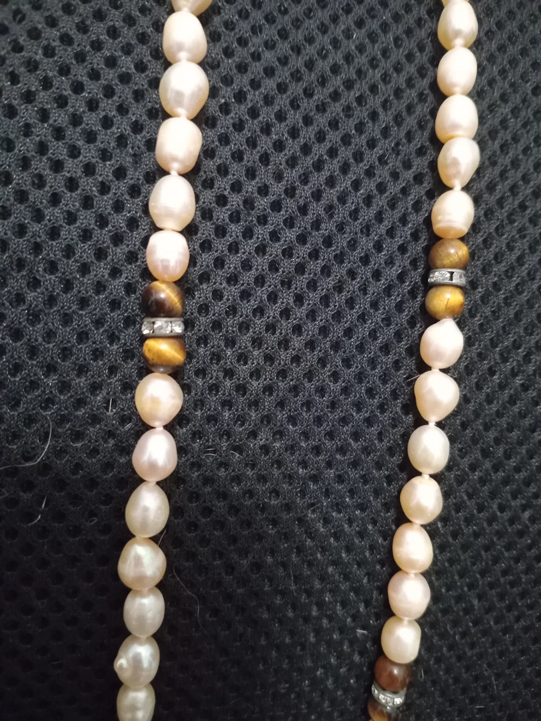 Pearl and Tiger's Eye Beaded Necklace and Earrings Set - photo 5