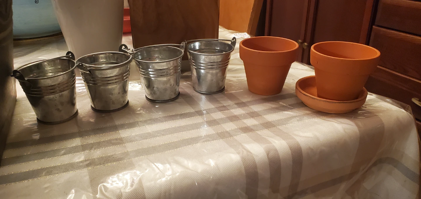 Set of 4 Mini Tin Buckets & 2 Terra Cotta Pots