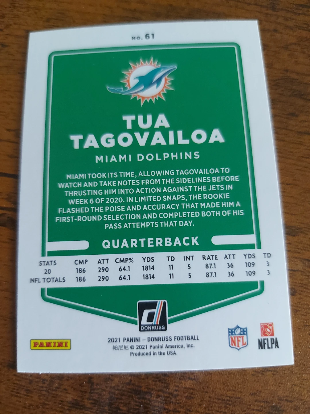 2021 Donruss Tua Tagovailoa Football Card - photo 2