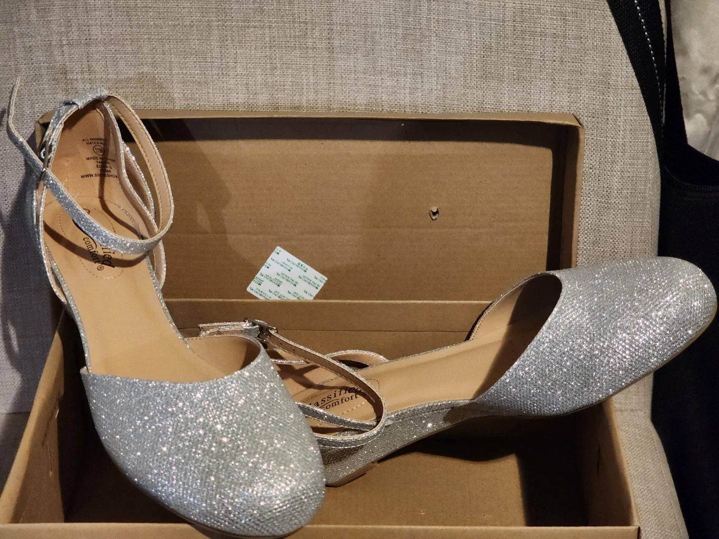 Classified Comfort Silver Glitter Wedge Heels Size 11M