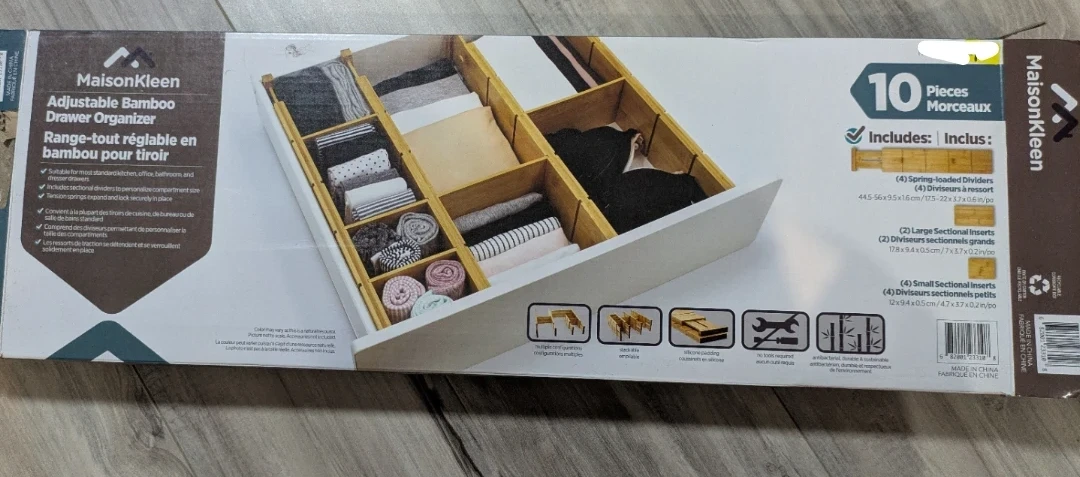 MaisonKleen Adjustable Bamboo Drawer Organizer - 10 Pieces