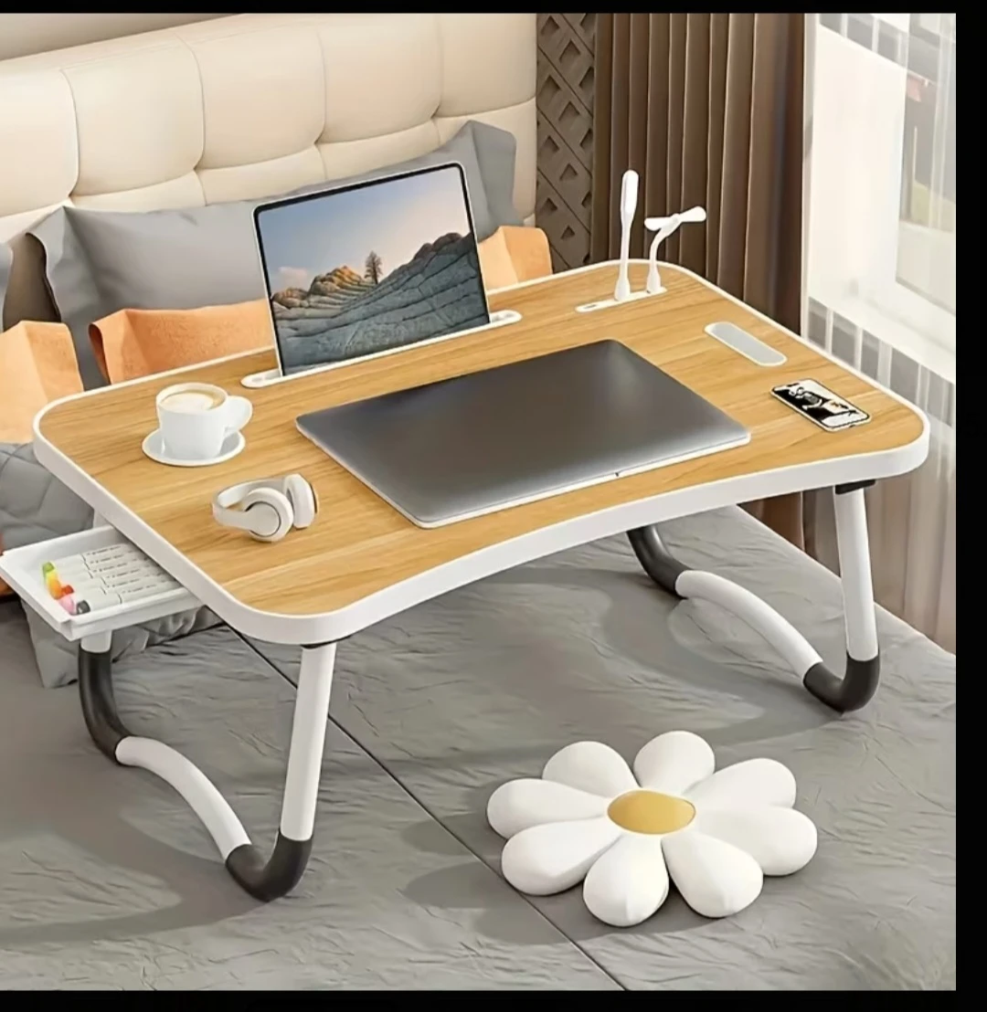 Portable Laptop Bed Tray Table with Cup Holder and Tablet Stand - photo 2