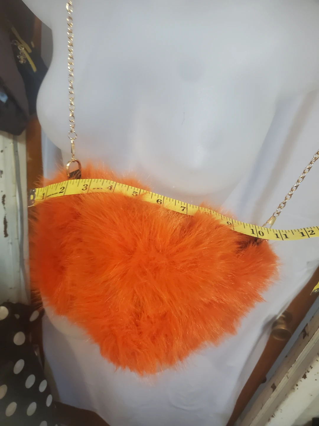 Orange Faux Fur Handbag with Chain Strap - photo 4