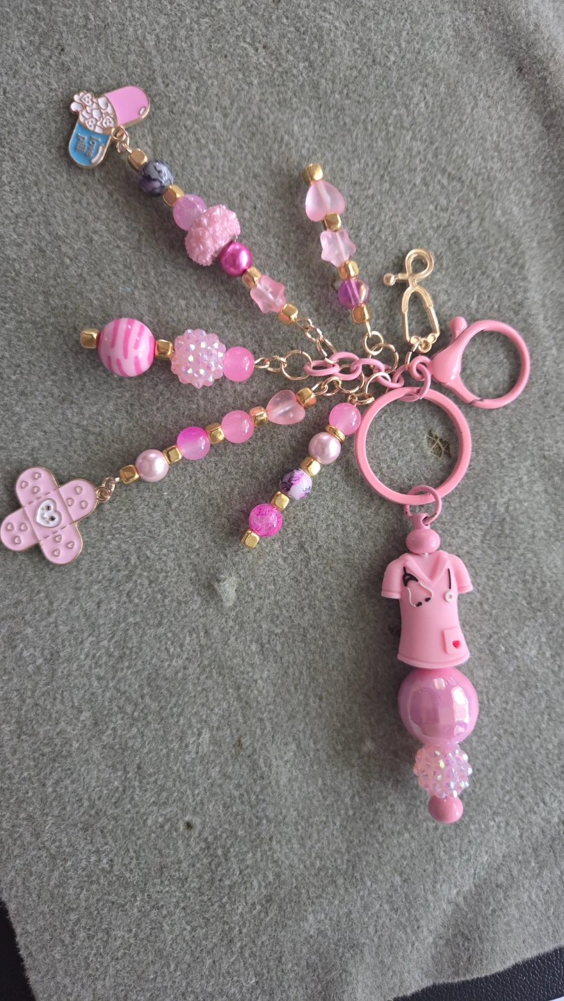 Pink Beaded Charm Keychain
