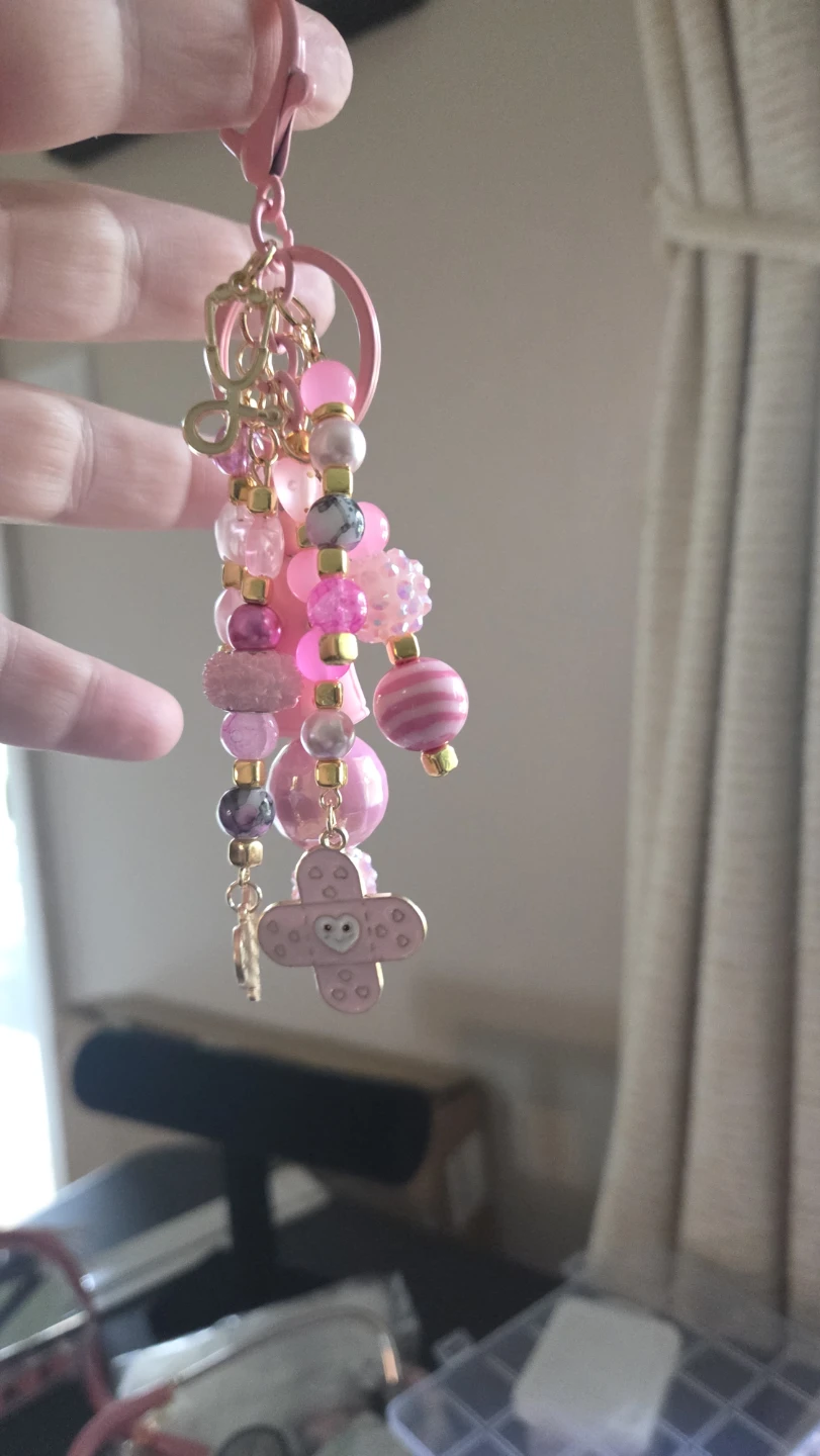 Pink Beaded Charm Keychain - photo 2