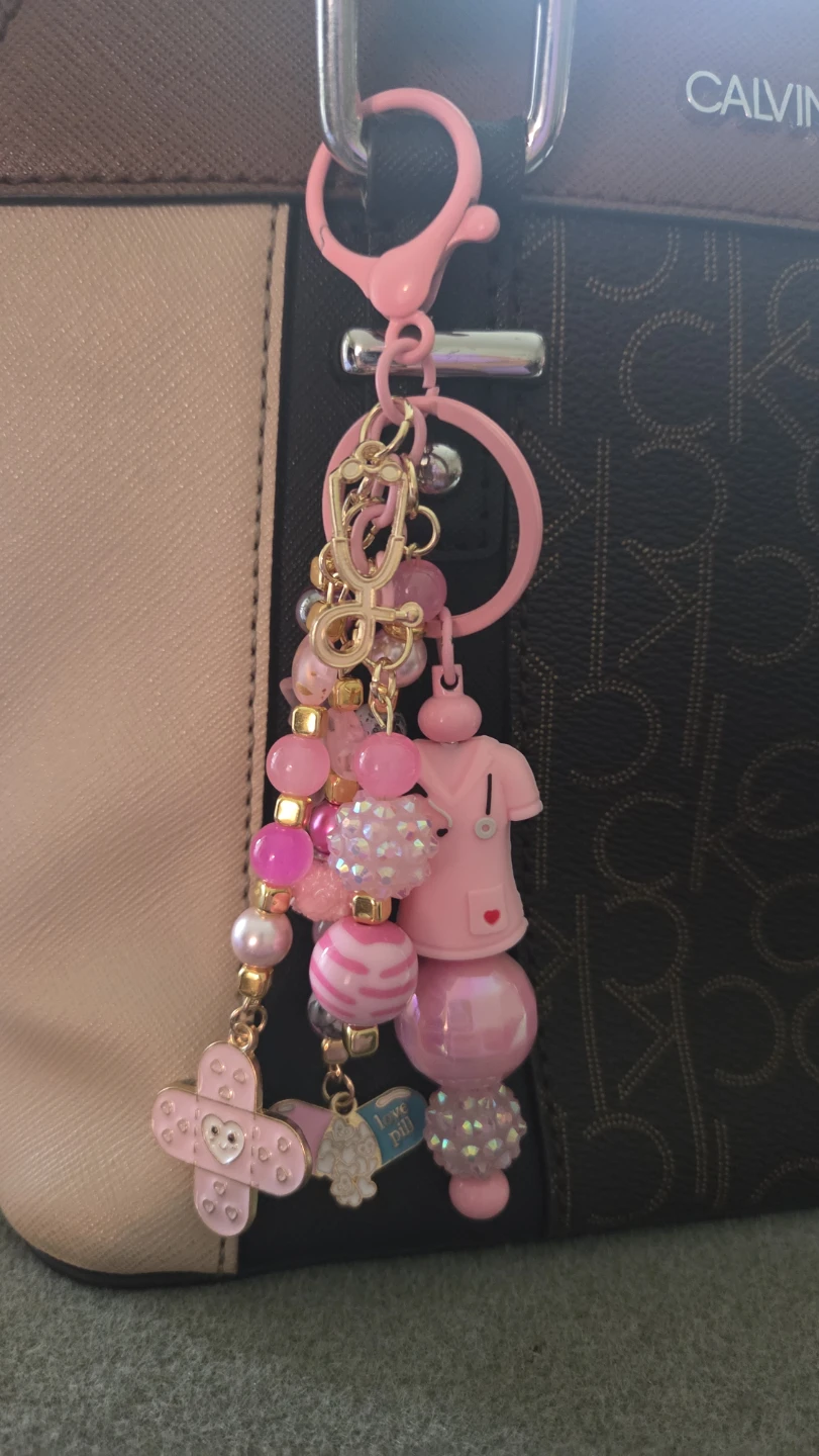 Pink Beaded Charm Keychain - photo 3