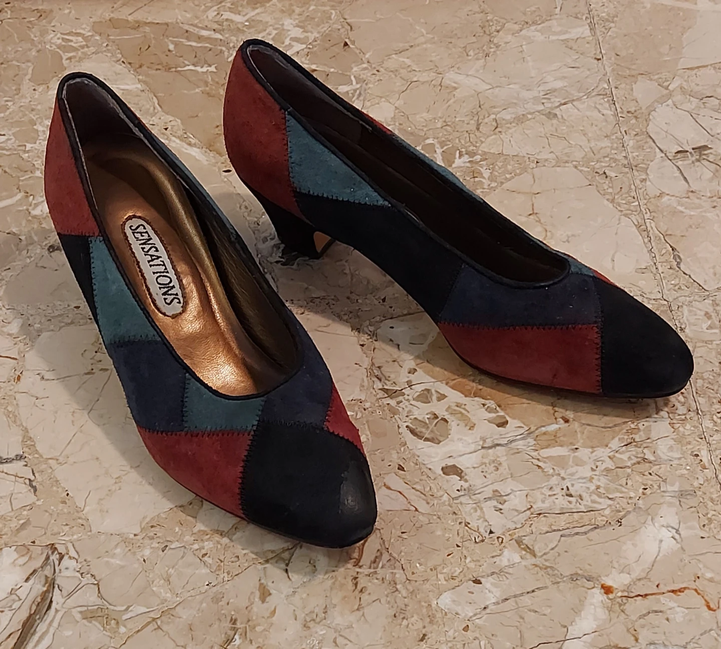 SENSATIONS Patchwork Suede Heels size 37