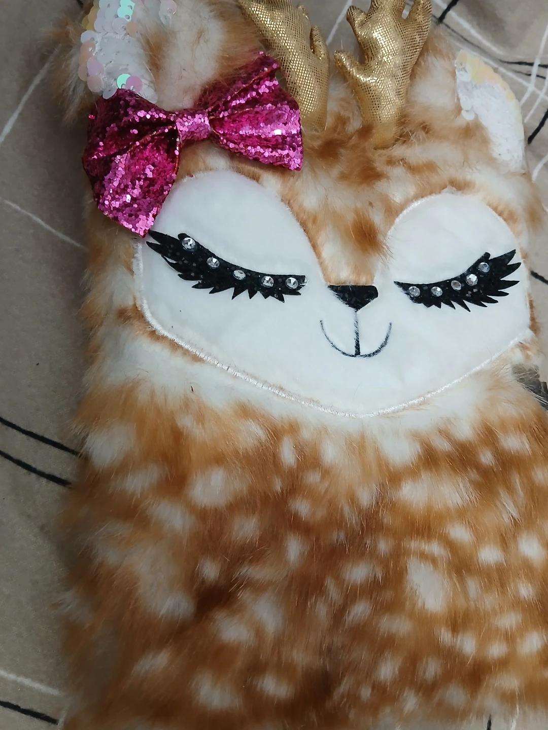 Cute Deer Faux Fur Journal with Ribbon Bookmark