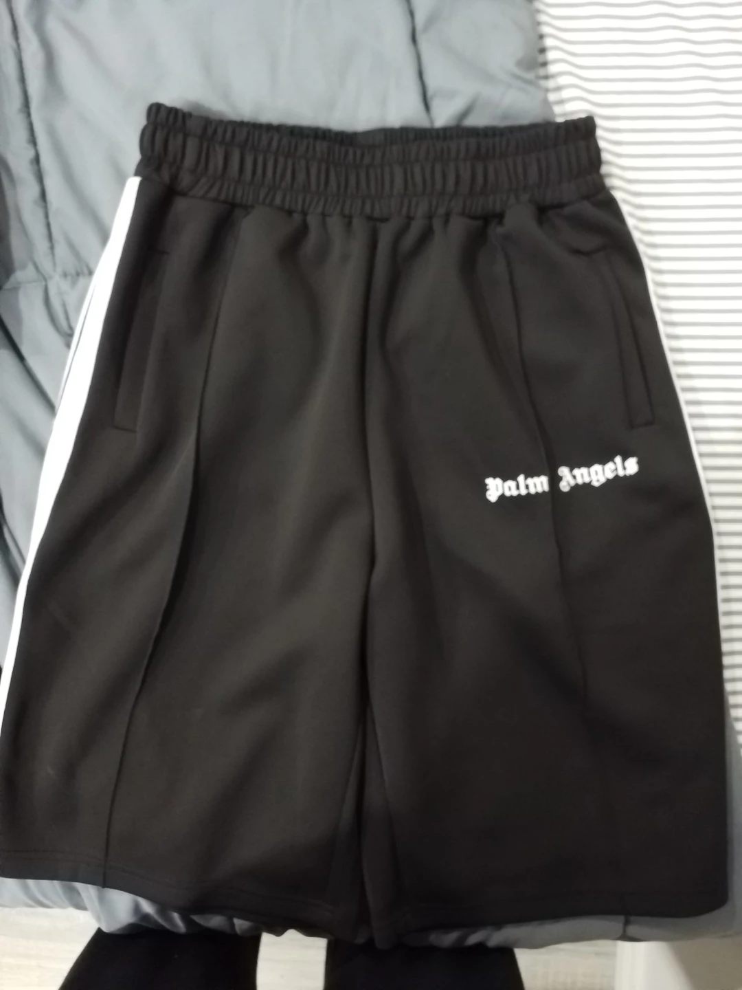 Palm Angels Black Track Shorts with White Stripes
