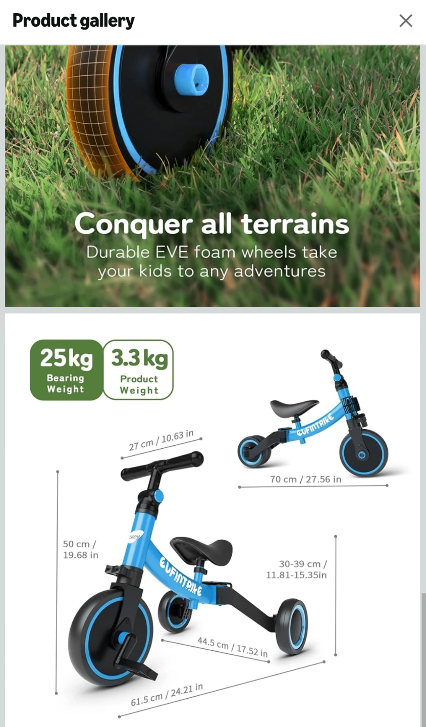 Besrey 5-in-1 Toddler Bike/Tricycle - Blue - photo 2