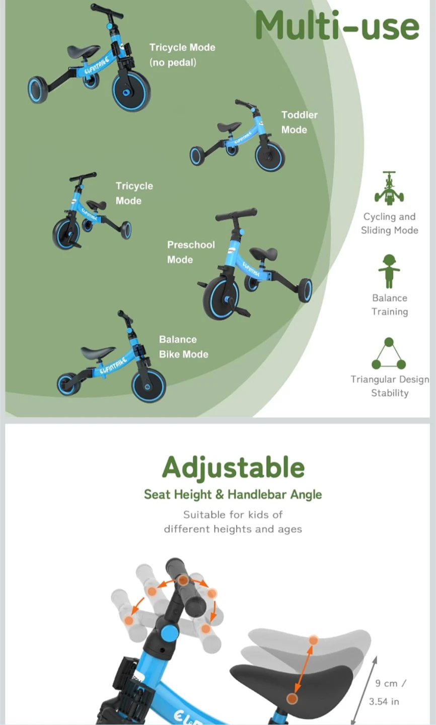 Besrey 5-in-1 Toddler Bike/Tricycle - Blue - photo 3