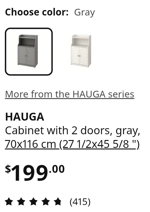 IKEA HAUGA Cabinet with 2 Doors - Gray - photo 3
