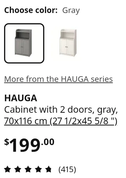 IKEA HAUGA Cabinet with 2 Doors - Gray - photo 3